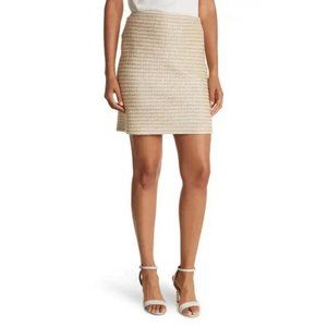 St. John Metallic Slub Knit Skirt Gold Neutral Size 8